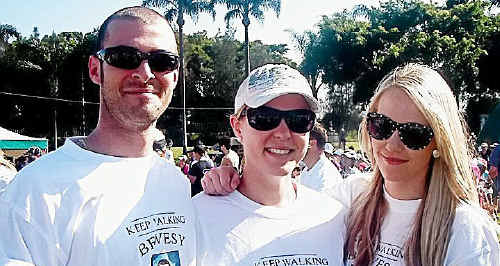 Keep Walking Bewesy: Private Nathan Bewes’ cousin David Preston, sister Stephanie Bewes and partner Alice Walsh. Keep Walking Bewesy: Private Nathan Bewes’ cousin David Preston, sister Stephanie Bewes and partner Alice Walsh.